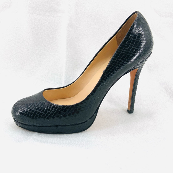 Ann Taylor 6 M‎ Classic Heels Black Leather Snake Embossed Stiletto Preppy City - Picture 3 of 12